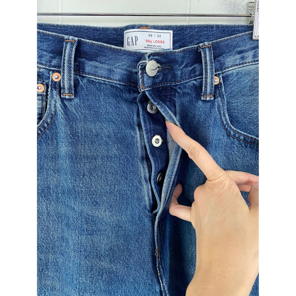 NWT Gap 90s Loose Fit Jeans Mens 36x32 Dark Wash 100% Cotton Button Fly - Picture 3 of 11